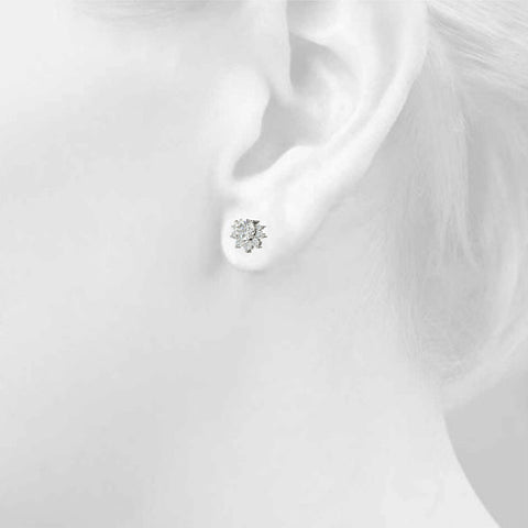 White gold Cluster Round Diamond Stud Earrings with White Gold Band and Four-Prong Setting 4