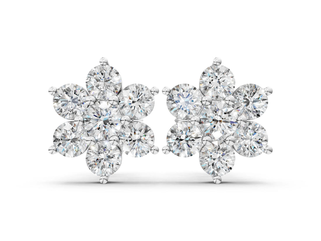 White Gold Round Lab-Grown Diamond Cluster Studs