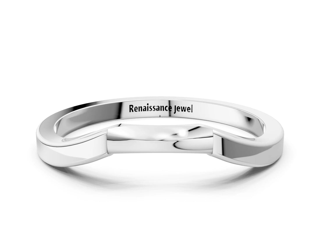 White gold Contoured Solitaire Round Bezel Set Wedding Band_12
