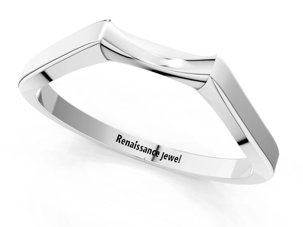 White gold Contoured Solitaire Round Bezel Set Wedding Band