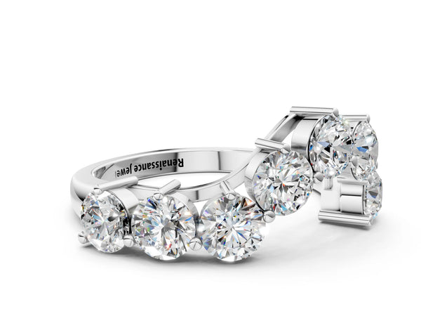 White gold Curved Diamond Cluster Band - Round Stones, Split Shank, Prong Setting