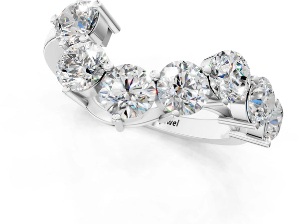 White gold Curved Diamond Cluster Band - Round Stones, Split Shank, Prong Setting