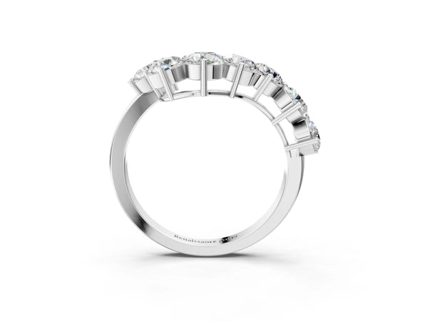White gold Curved Diamond Cluster Band - Round Stones, Split Shank, Prong Setting