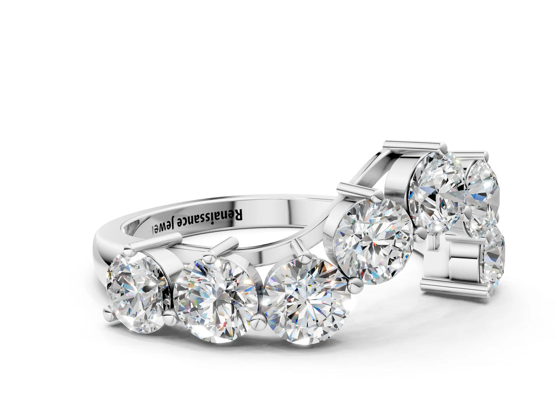 White gold Curved Diamond Cluster Band - Round Stones, Split Shank, Prong Setting_24