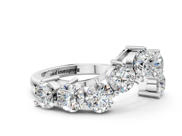 White gold Curved Diamond Cluster Band - Round Stones, Split Shank, Prong Setting