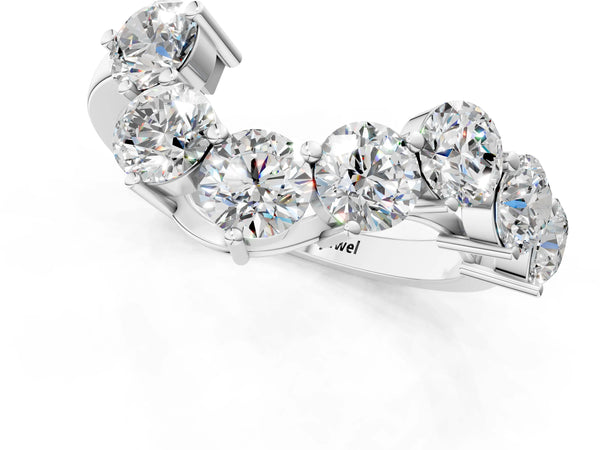 White gold Curved Diamond Cluster Band - Round Stones, Split Shank, Prong Setting