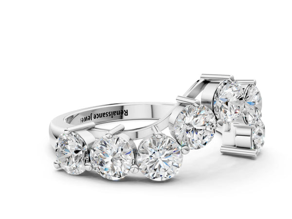 White Gold Round Laboratory-Grown Diamond Curved Wave Wedding Band with Individual Prongs