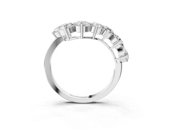 White Gold Round Laboratory-Grown Diamond Curved Wave Wedding Band with Individual Prongs