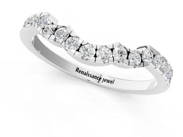 White gold Curved Diamond Pavé Round-Cut Contour Band