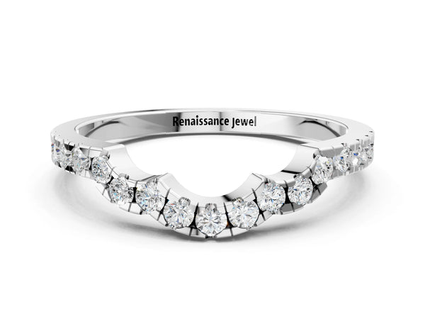 Silver Curved Diamond Pavé Round-Cut Contour Band