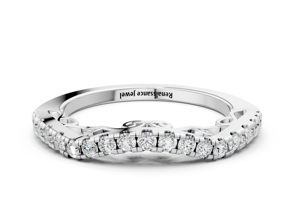 White gold Curved Diamond Pavé Round Eternity Band with Shared Prong Setting