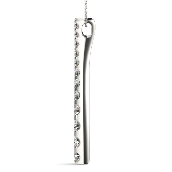 Silver Curved Diamond Pendant with Round Stones in Prong Setting