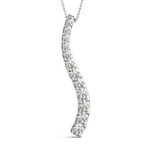 White gold Curved Diamond Pendant with Round Stones in Prong Setting