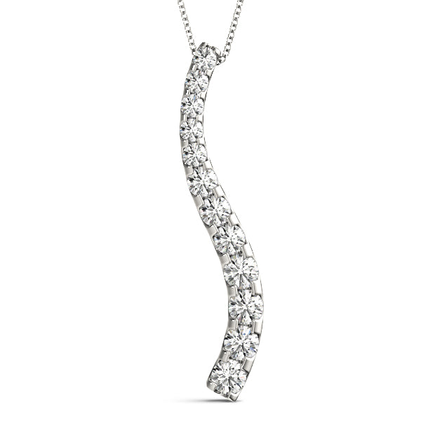 Silver Curved Diamond Pendant with Round Stones in Prong Setting