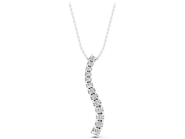 White gold Curved Diamond Pendant with Round Stones in Prong Setting