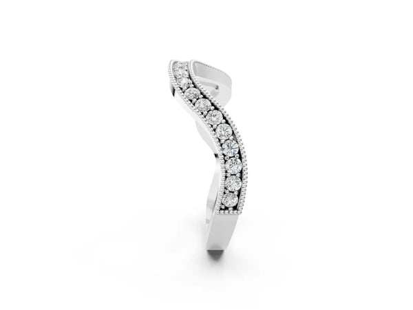 White gold Curved Milgrain Round Diamond Pavé Wedding Band