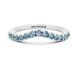 10K White Gold Curved Pavé Round Aquamarine Wedding Band with Shared Prong Setting