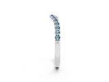 10K White Gold Curved Pavé Round Aquamarine Wedding Band with Shared Prong Setting