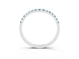 10K White Gold Curved Pavé Round Aquamarine Wedding Band with Shared Prong Setting
