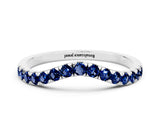 White gold Curved Pavé Round Blue Sapphire Wedding Band with Shared Prong Setting_6
