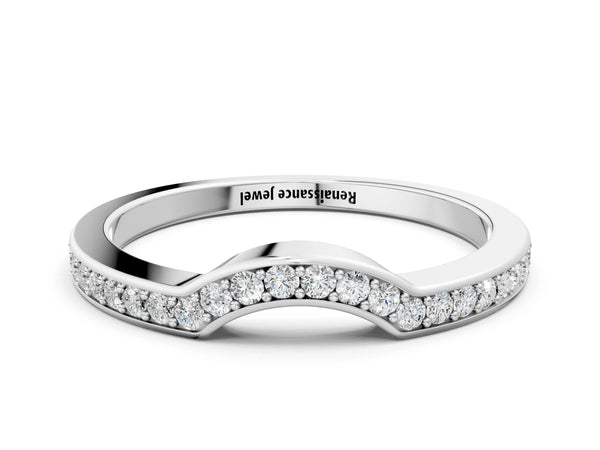 White gold Curved Pavé Round Diamond Contour Band