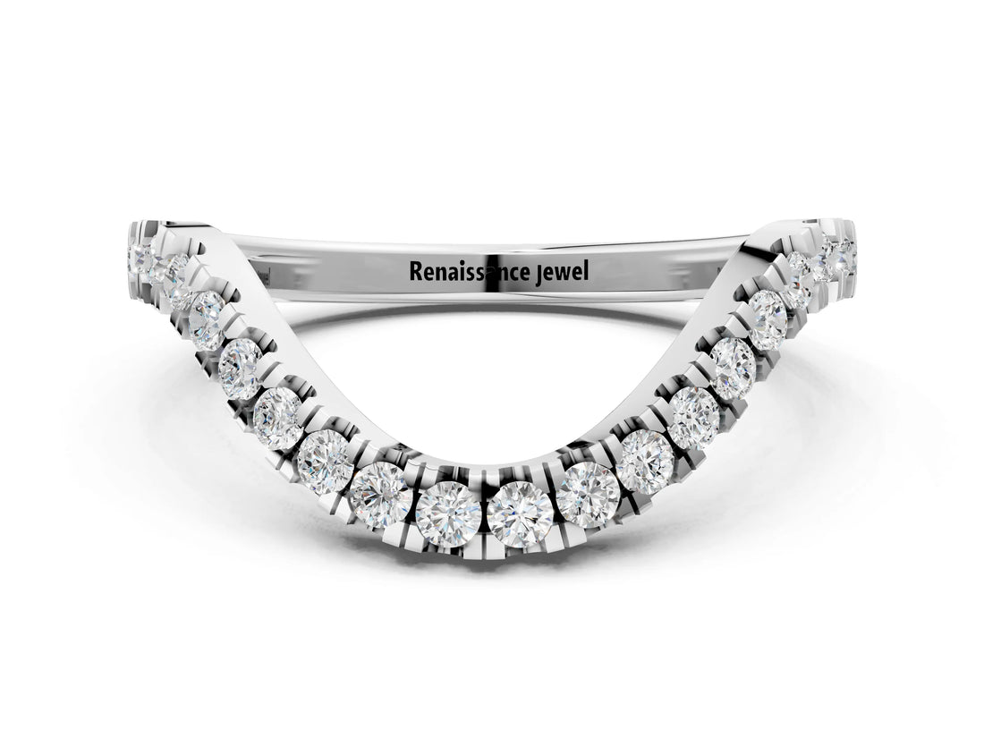 White gold Curved Pavé Round Diamond Eternity Band with Shared Prong Setting_9