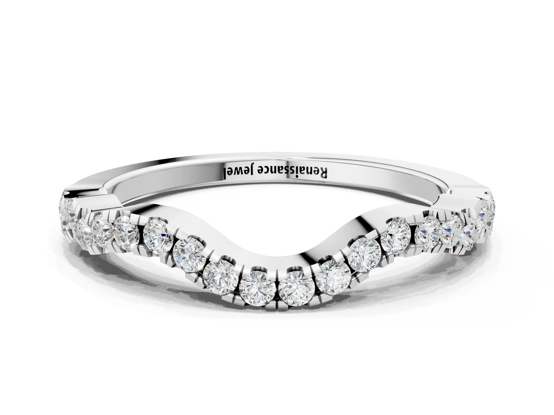 White gold Curved Pavé Round Diamond Eternity Band with U-Prong Setting_12