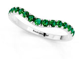 White gold Curved Pavé Round Emerald Wedding Band with Shared Prong Setting_7