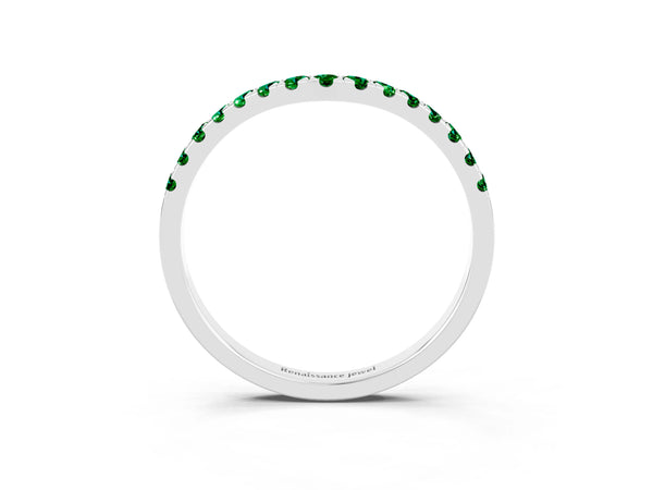 Platinum Round Lab-Grown Emerald Curved Pave Wedding Band with Shared Prong Row