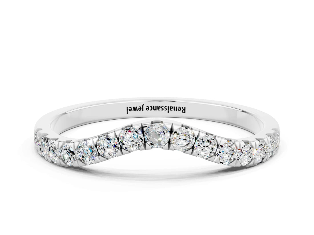 White gold Curved Pavé Round Moissanite Wedding Band with Shared Prong Setting_6