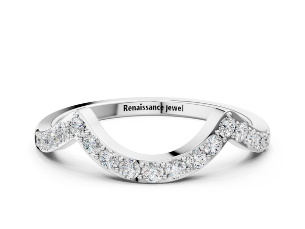 White gold Curved Pave Round Diamond Contour Band with Shared Prong Setting