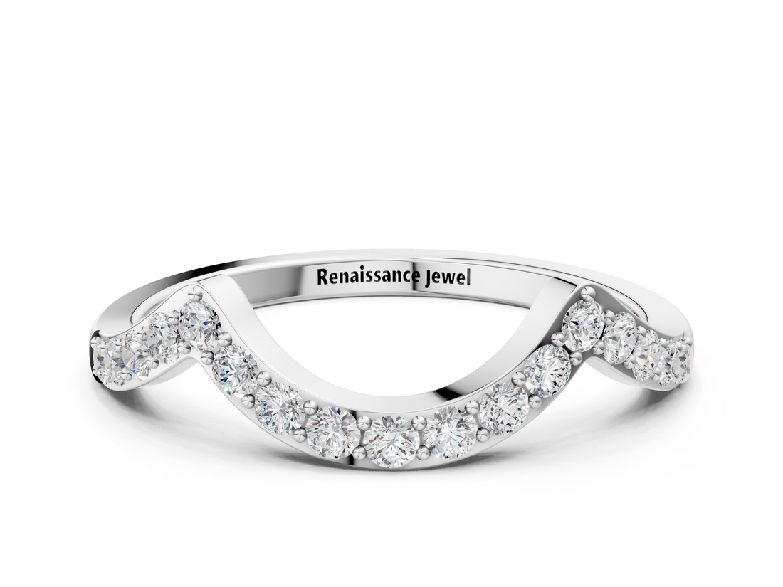 White gold Curved Pave Round Diamond Contour Band with Shared Prong Setting_6