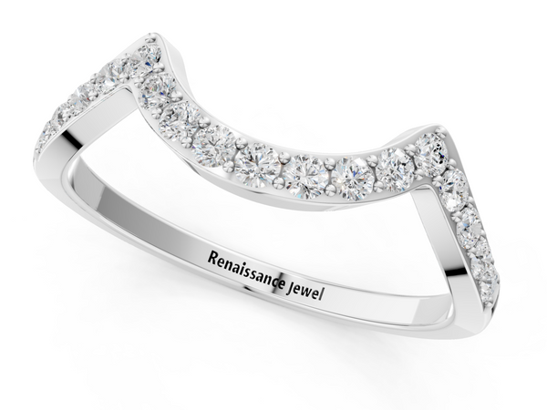 White gold Curved Pave Round Diamond Contour Band with Shared Prong Setting