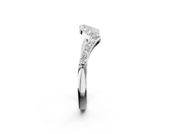 White gold Curved Pave Round Diamond Contour Band with Shared Prong Setting