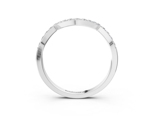 Platinum Curved Pave Round Diamond Contour Band with Shared Prong Setting