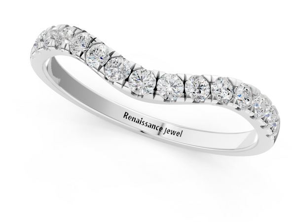 Platinum Curved Pavé Round Diamond Wedding Band with Shared Prong Setting