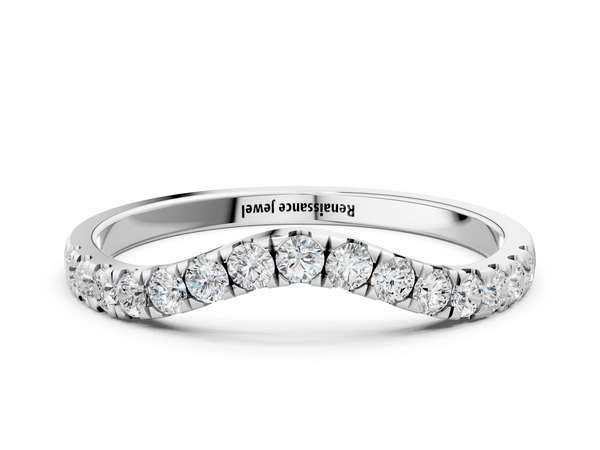 White gold Curved Pavé Round Diamond Wedding Band with Shared Prong Setting