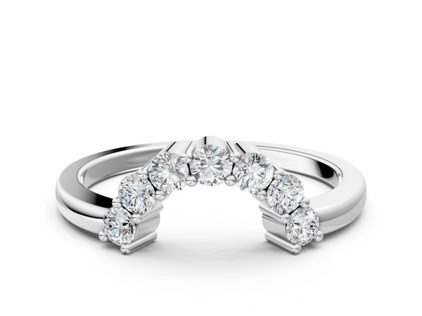 Silver Curved Round Diamond Pave Band with Prong Setting
