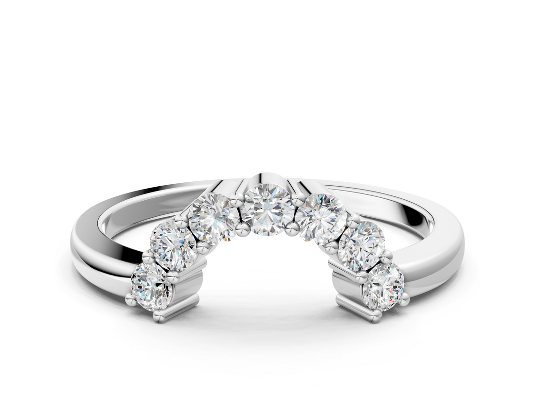 White gold Curved Round Diamond Pave Band with Prong Setting_12