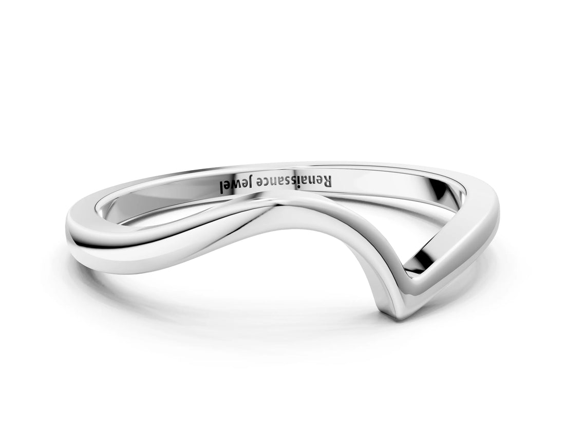 White gold Curved Solitaire Band with Round Stone Setting_46