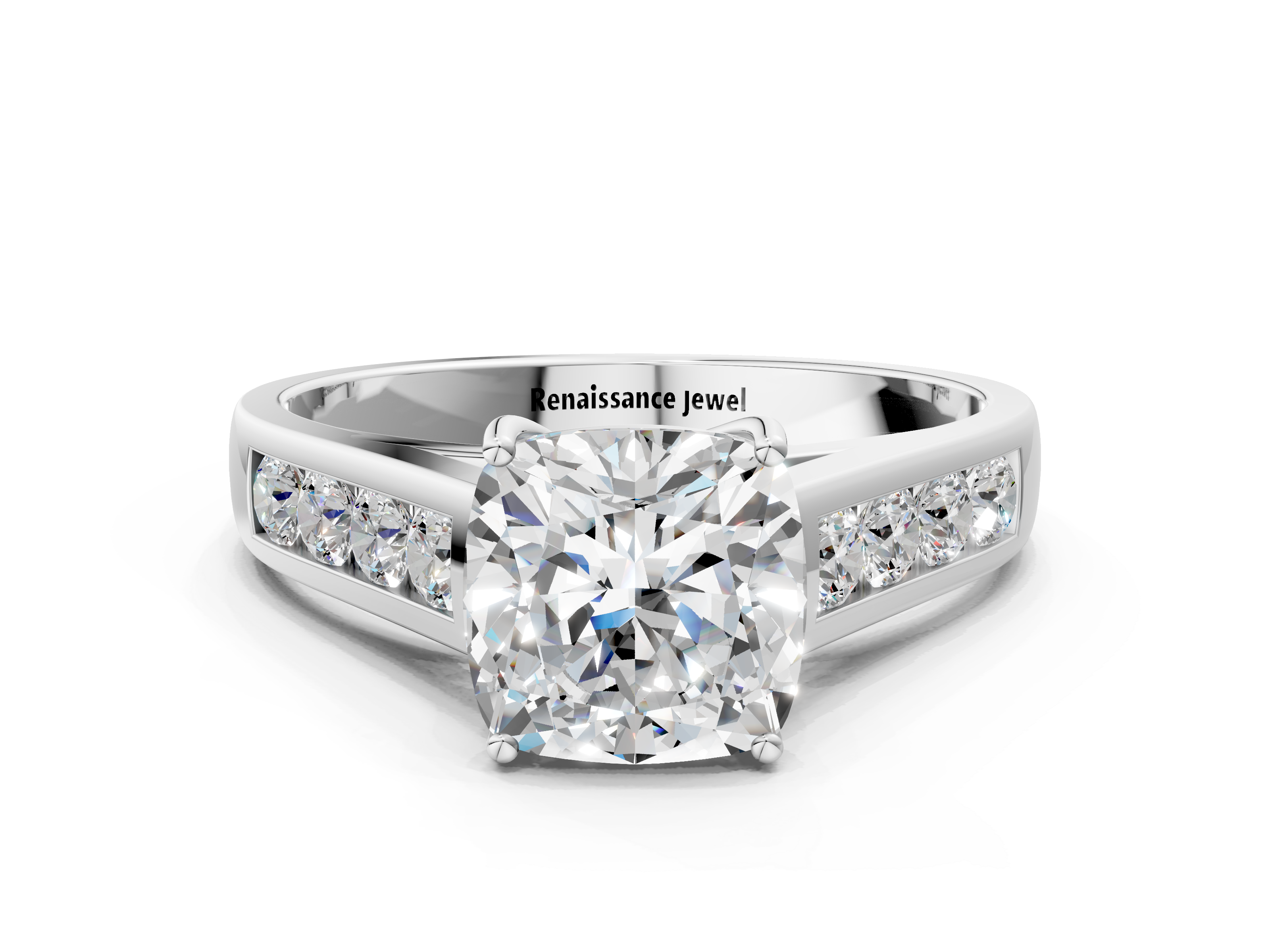 White gold Cushion Brilliant Channel-Set Solitaire Ring with Four-Prong Setting_37