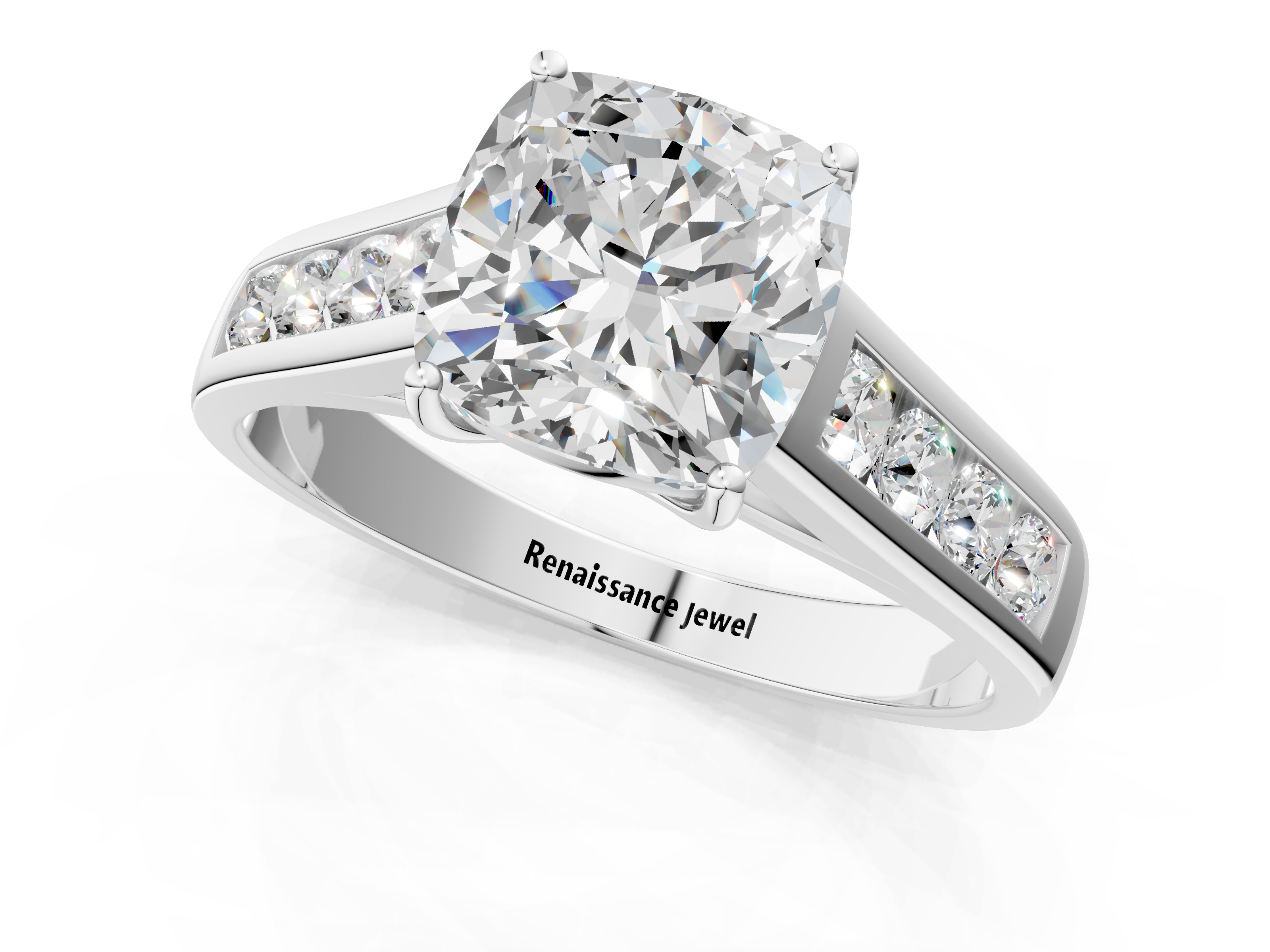 White gold Cushion Brilliant Channel-Set Solitaire Ring with Four-Prong Setting_38