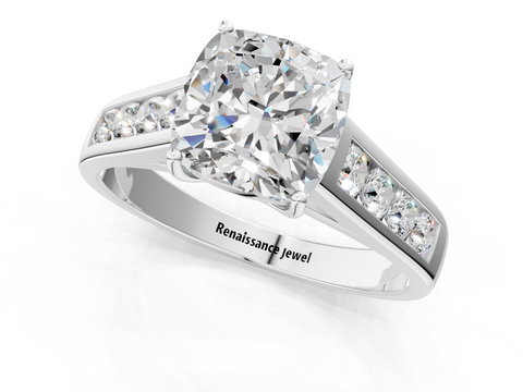 White gold Cushion Brilliant Channel-Set Solitaire Ring with Four-Prong Setting_38