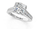 White gold Cushion Brilliant Cut Diamond Engagement Ring with Pavé Band and Four-Prong Setting_85