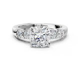 White gold Cushion Brilliant Cut Diamond Five-Stone Prong Set Engagement Ring with Channel Band_21