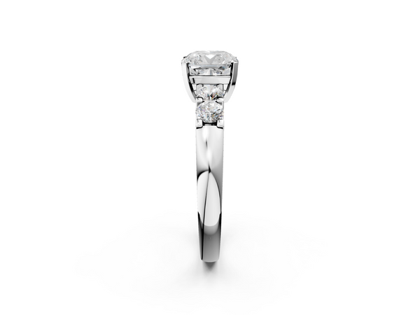 White gold Cushion Brilliant Cut Diamond Five-Stone Prong Set Engagement Ring with Channel Band