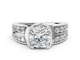 White gold Cushion Brilliant Diamond Channel Set Wide Band Ring with Bezel Setting_60