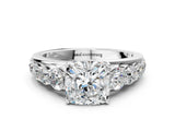 White gold Cushion Brilliant Diamond Pavé Band with Six-Prong Setting_11