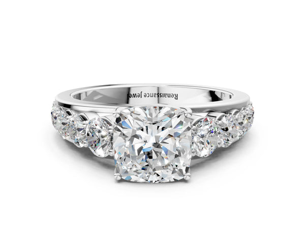 White gold Cushion Brilliant Diamond Pavé Band with Six-Prong Setting
