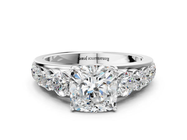 White gold Cushion Brilliant Diamond Pavé Band with Six-Prong Setting